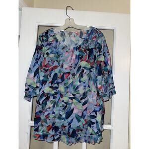 Soft Surroundings Siesta Key Top Blouse Layer Hem Gauze 1/2 Sleeve Cotton LARGE